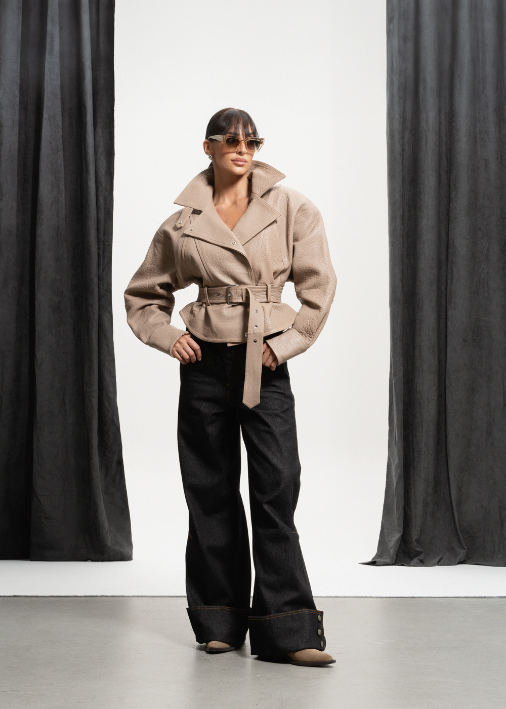 mokka36 Stone Textured Kožna Jakna - Bež - Slika 1