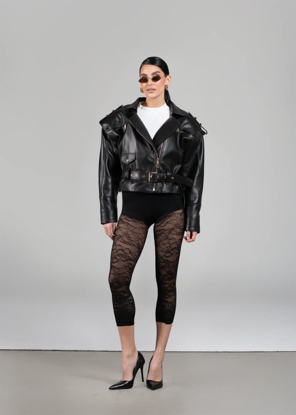 Biker Kožna Jakna/Prsluk - Crna - Slika 5