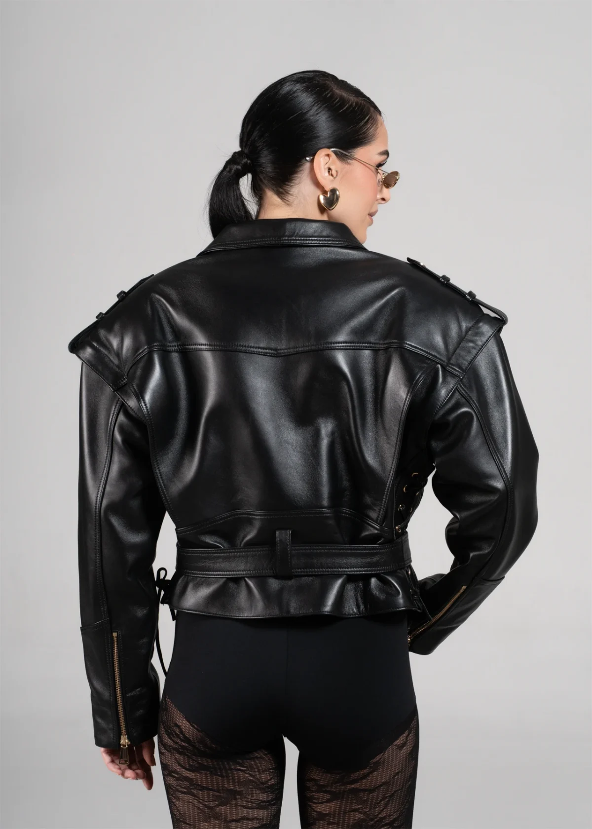 Biker Kožna Jakna/Prsluk - Crna - Slika 4